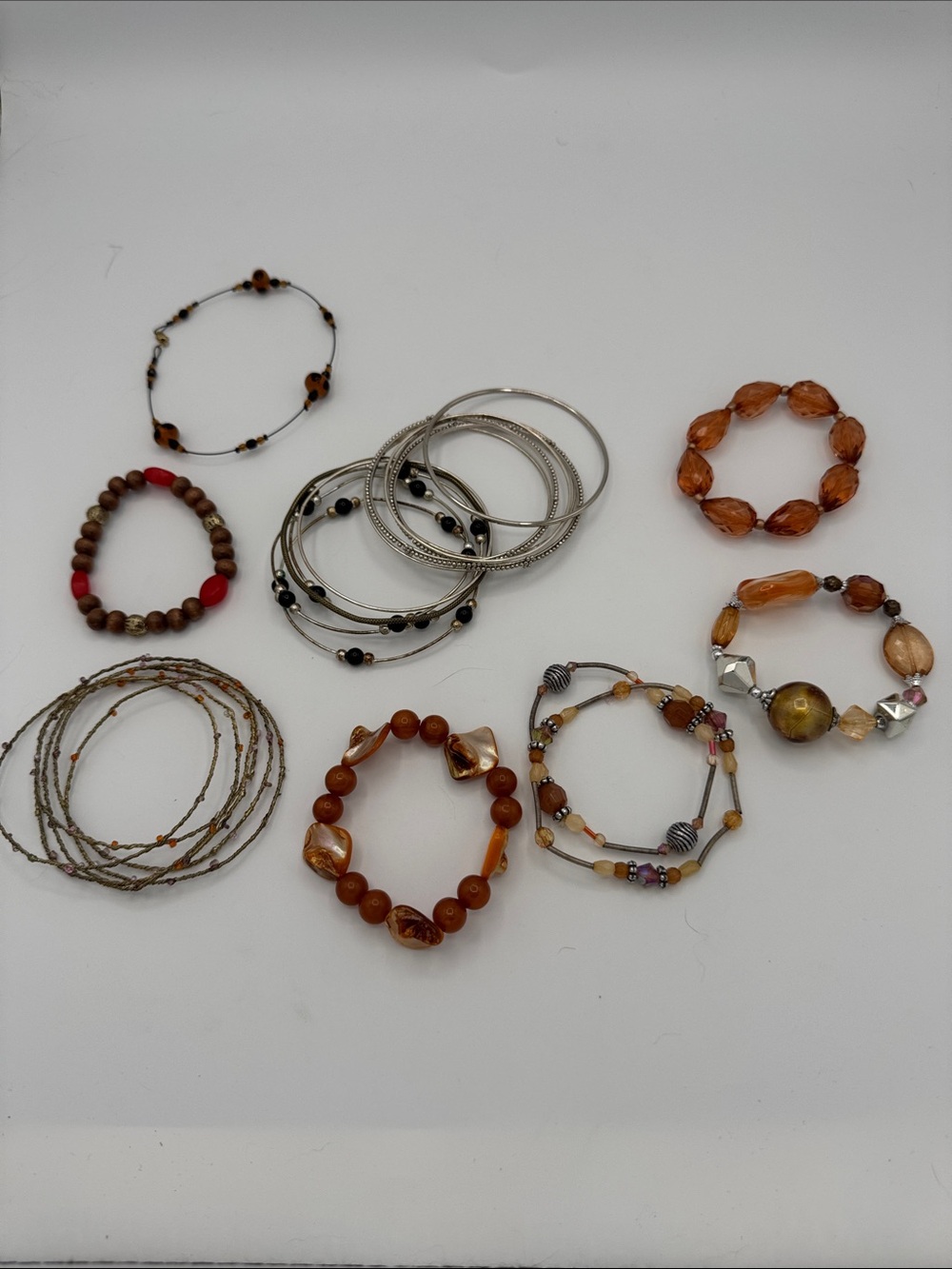 Amber-Tone Womens Beaded Stretch Bracelet Collection